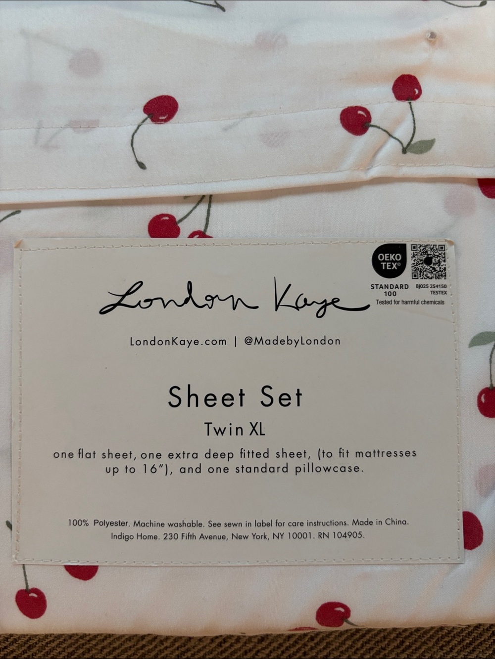 Cherry Print X-Long Twin Sheet Set - White/Red - Picture 2 of 2